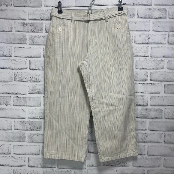 Liz Claiborne Audra Petite Belted Stripped Crop Pants 4P - Picture 1 of 13